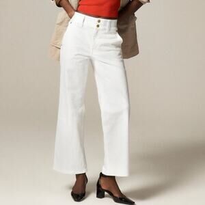 J.Crew Slim-Wide Jean Womens Size 27 Petite White Denim Stacked Buttons Stretch